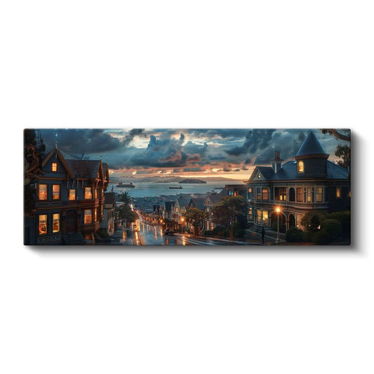 San Francisco Tepeleri - Işıklı Viktoryen Evler Kanvas Tablo