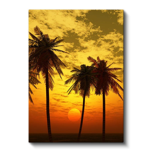 Tropikal Gün Batımı - Palmiyeler ve Turuncu Güneş Kanvas Tablo