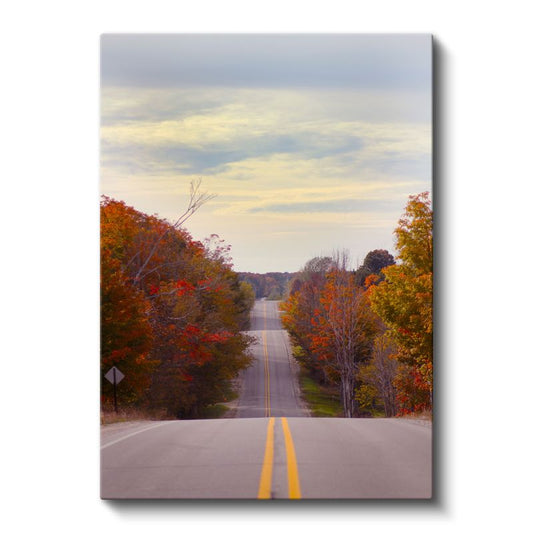 Sonbahar Yolu - Kızıl Yapraklı Ağaçlar Arasında Kanvas Tablo