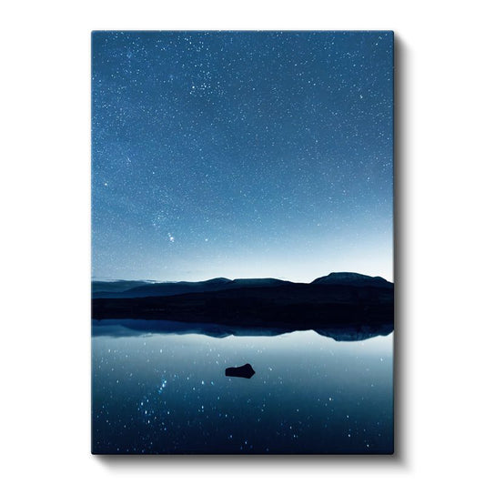 Yıldızlı Gökyüzü - Sakin Göl Yansıması Kanvas Tablo