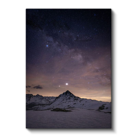 Samanyolu - Karlı Dağlar Üzerinde Yıldızlı Gece Kanvas Tablo