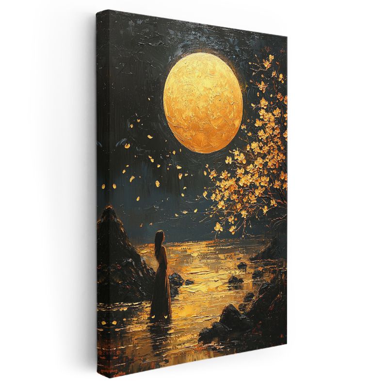 Altın Dolunay - Büyülü Gece Manzarası Kanvas Tablo