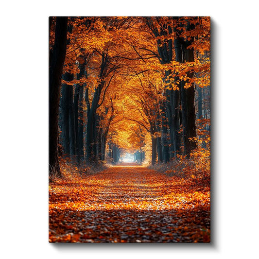 Sonbahar Patikası - Altın Sarısı Yapraklarla Kaplı Orman Yolu Kanvas Tablo