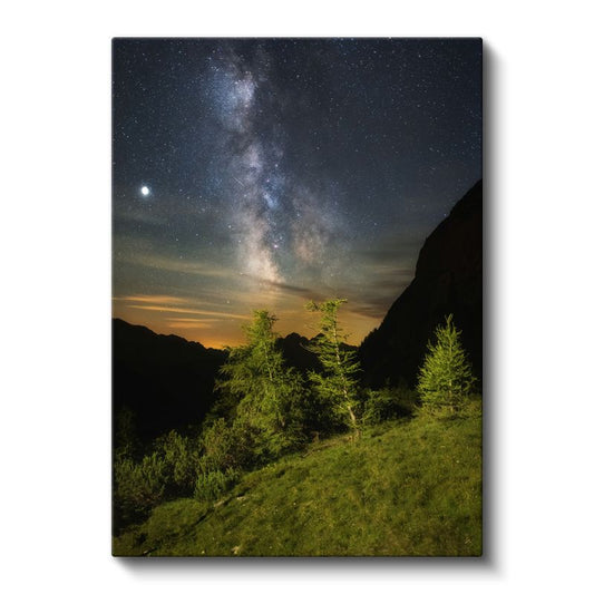 Samanyolu - Dağ Silüetleri Üzerinde Yıldızlı Gece Kanvas Tablo