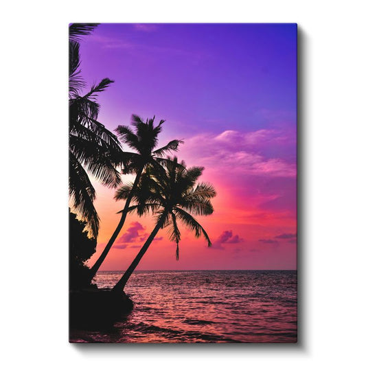 Tropik Günbatımı - Palmiyeler ve Mor Ufuklar Kanvas Tablo