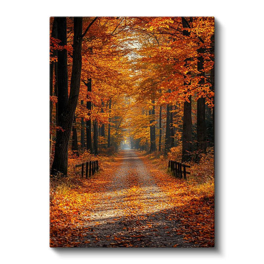Sonbahar Patikası - Turuncu Yapraklarla Kaplı Orman Yolu Kanvas Tablo
