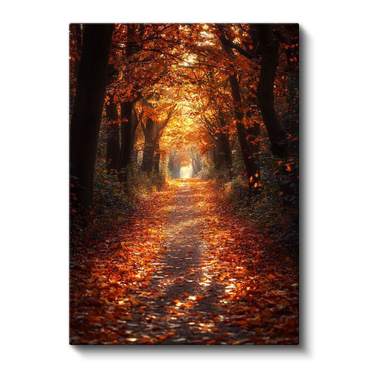 Sonbahar Patikası - Altın Yapraklarla Bezeli Büyülü Orman Yolu Kanvas Tablo