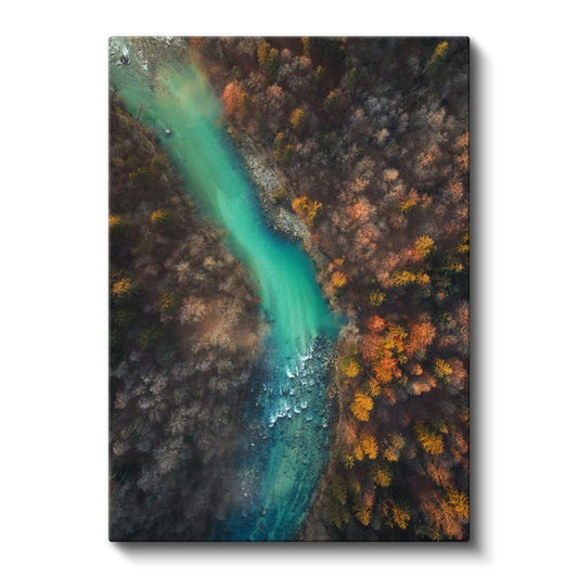 Turkuaz Nehir - Sonbahar Ormanları Arasında Akan Büyüleyici Su Yolu Kanvas Tablo