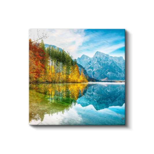Alp Gölü - Sonbahar Renkleri ve Dağ Yansıması Kanvas Tablo