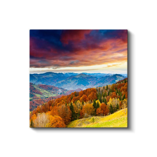 Sonbahar Ormanı - Renkli Dağ Vadisi Manzarası Kanvas Tablo