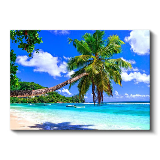 Tropik Cennet - Palmiyeli Turkuaz Sahil Kanvas Tablo