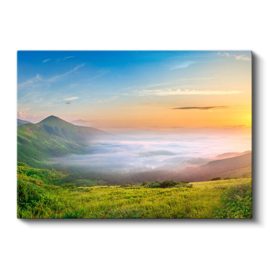 Sisli Vadi - Gün Doğumu ve Yeşil Tepeler Kanvas Tablo