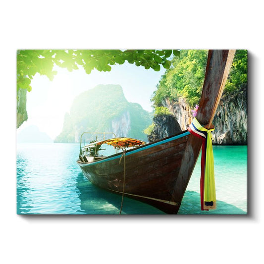 Tropik Tekne - Turkuaz Sularda Huzur Kanvas Tablo