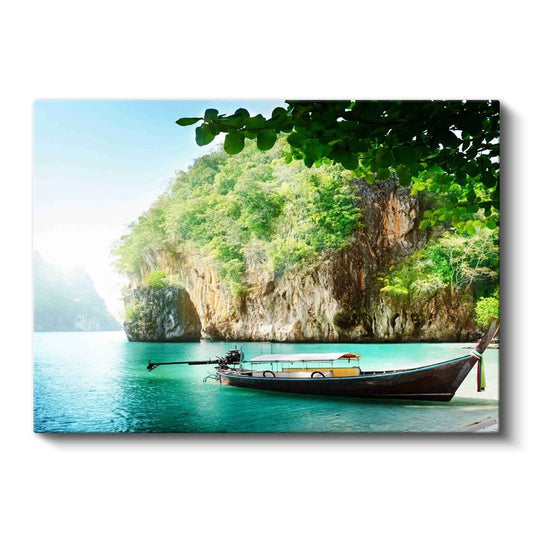 Tropik Koy - Zümrüt Yeşili Sular ve Kayalıklar Kanvas Tablo