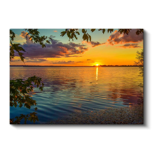 Altın Gün Batımı - Göl Üzerinde Yansımalar Kanvas Tablo