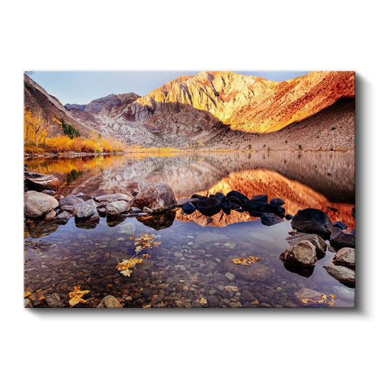 Sonbahar Gölü - Dağların Arasında Altın Yansımalar Kanvas Tablo