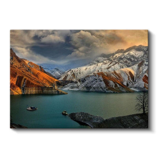 Renkli Dağlar - Göl Kıyısında Dramatik Manzara Kanvas Tablo
