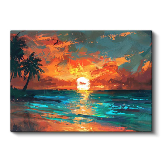 Tropikal Günbatımı - Okyanus Üzerinde Altın Yansımalar Kanvas Tablo