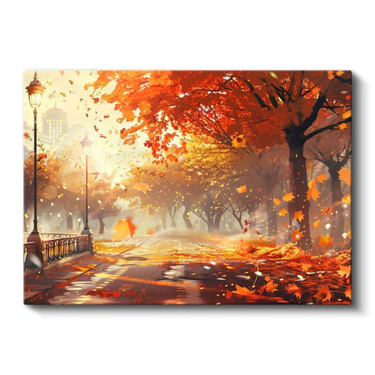 Sonbahar Parkı - Altın Yaprakların Dansı Kanvas Tablo
