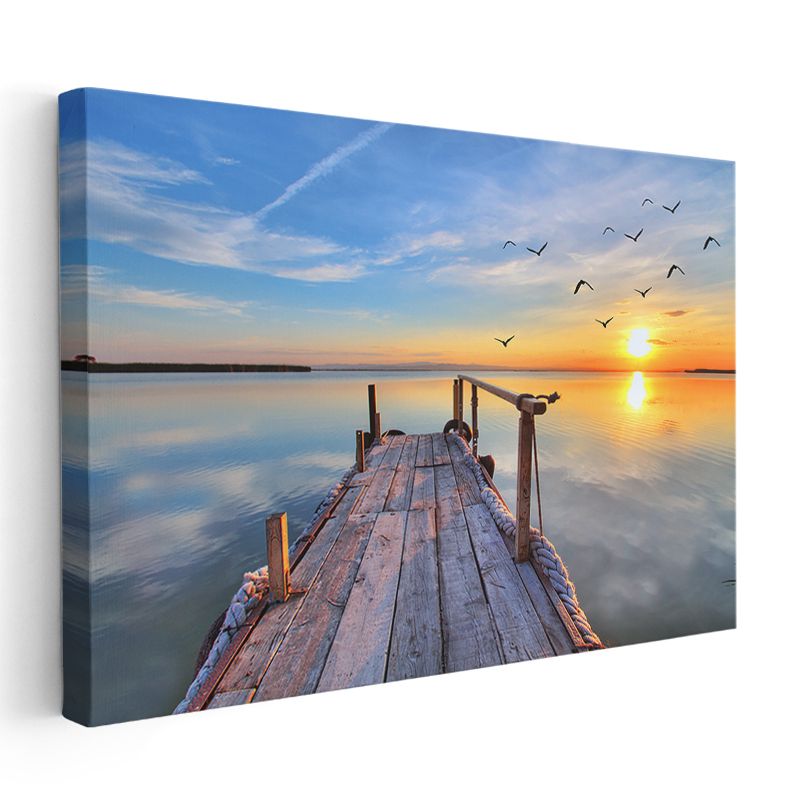 Ahşap İskele - Altın Gün Batımı Kanvas Tablo