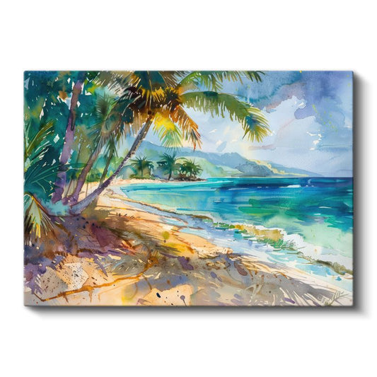 Tropikal Cennet - Palmiyeli Kumsal ve Turkuaz Deniz Kanvas Tablo