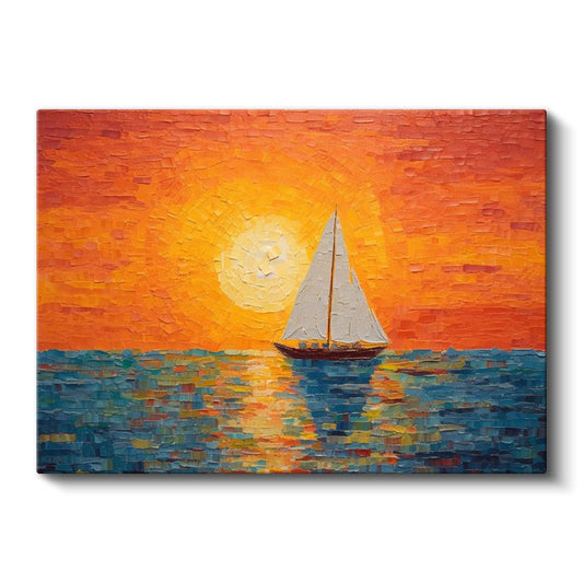 Yelkenli Tekne - Parlak Güneş Işığında Sakin Deniz Kanvas Tablo
