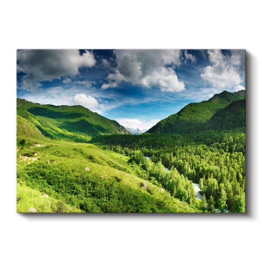 Yeşil Vadi - Ormanlar Arasında Akan Nehir Kanvas Tablo