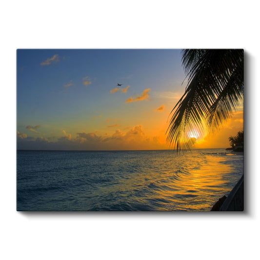 Tropikal Günbatımı - Altın Renkli Okyanus Manzarası Kanvas Tablo