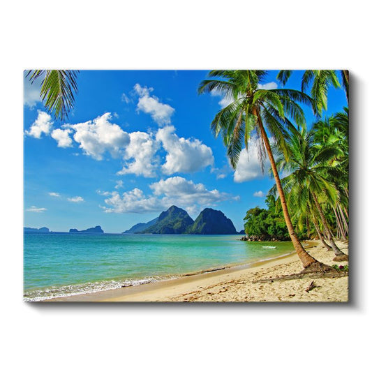 Tropik Cennet - Palmiyeler ve Turkuaz Koy Kanvas Tablo