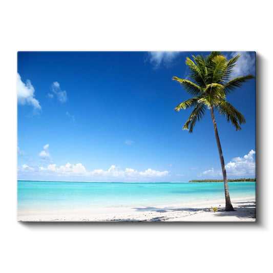 Tropik Cennet - Palmiye ve Turkuaz Deniz Manzarası Kanvas Tablo