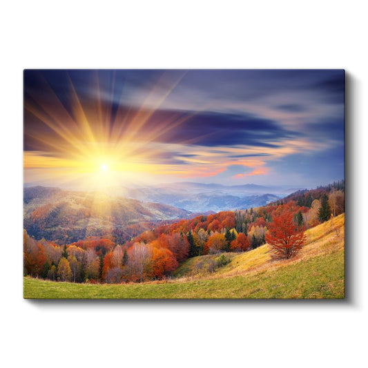Sonbahar Dağları - Altın Işıklı Vadide Renk Cümbüşü Kanvas Tablo