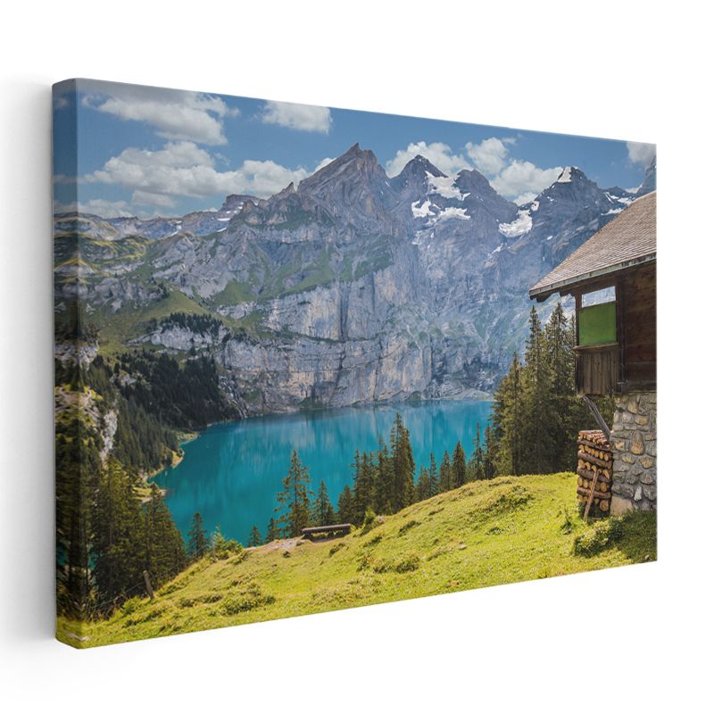 Alp Gölü - Turkuaz Sular ve Karlı Dağlar Kanvas Tablo