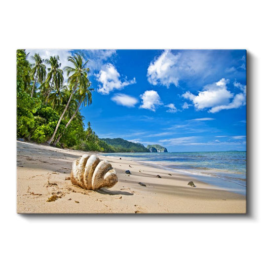 Tropik Sahil - Palmiyeler ve Deniz Kabuğunun Dansı Kanvas Tablo