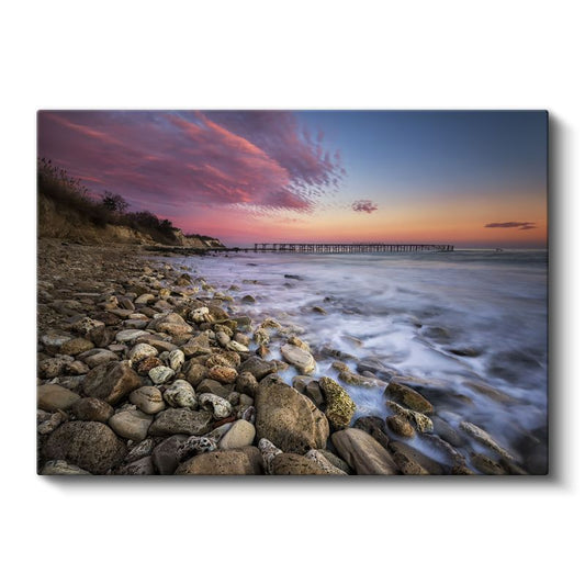 Taşlı Sahil - Gün Batımında Büyüleyici Kıyı Manzarası Kanvas Tablo