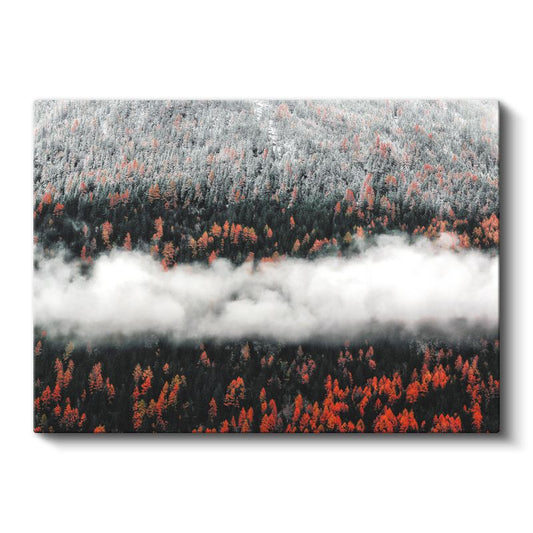 Sisli Orman - Sonbahar Renklerinde Ağaçlar ve Bulutlar Kanvas Tablo