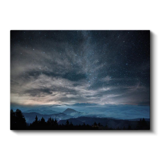 Yıldızlı Gece - Dağların Üzerinde Samanyolu Kanvas Tablo