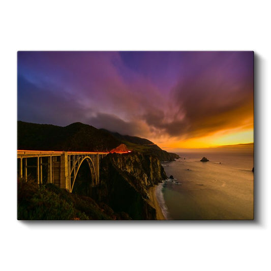 Sahil Köprüsü - Alev Renkli Gökyüzü Kanvas Tablo