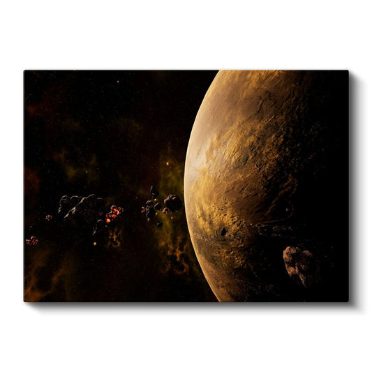 Altın Gezegen - Kozmik Derinliklerde Parıldayan Gök Cismi Kanvas Tablo
