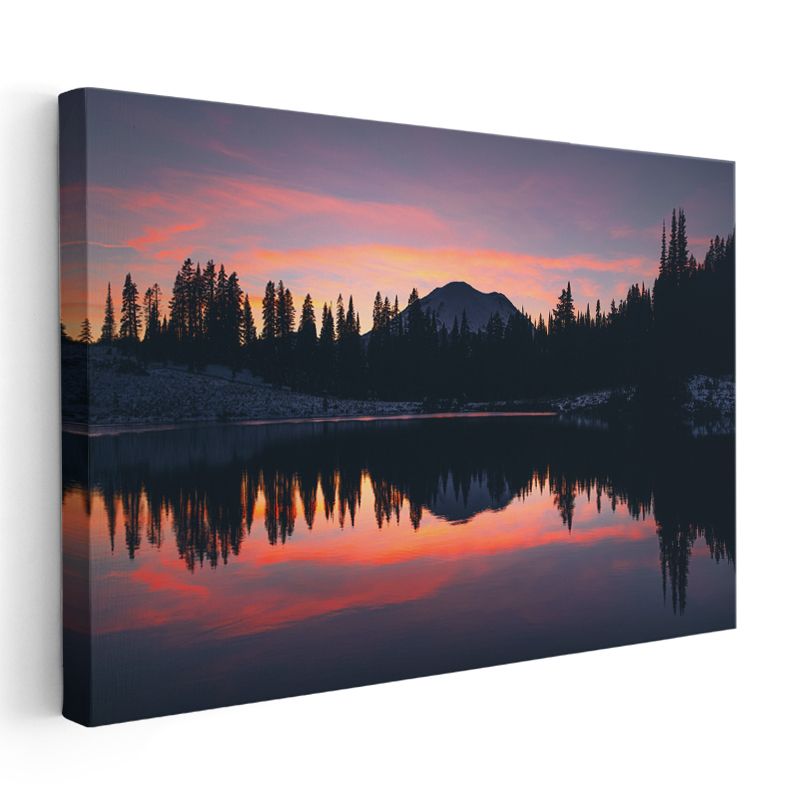 Alacakaranlık Gölü - Dağ Silüetli Yansıma Kanvas Tablo