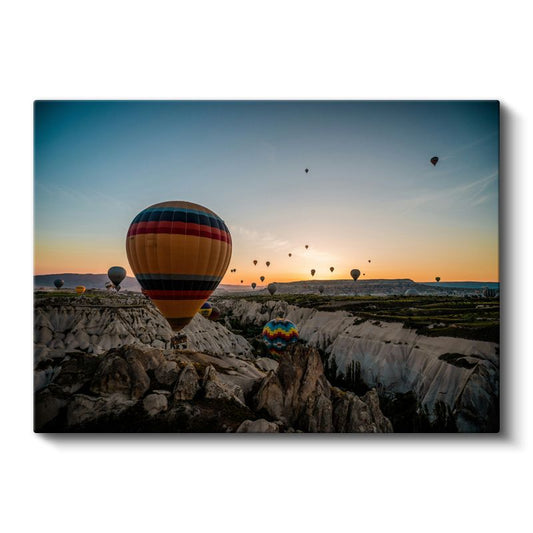 Sıcak Hava Balonları - Kayalık Vadide Gün Doğumu Kanvas Tablo