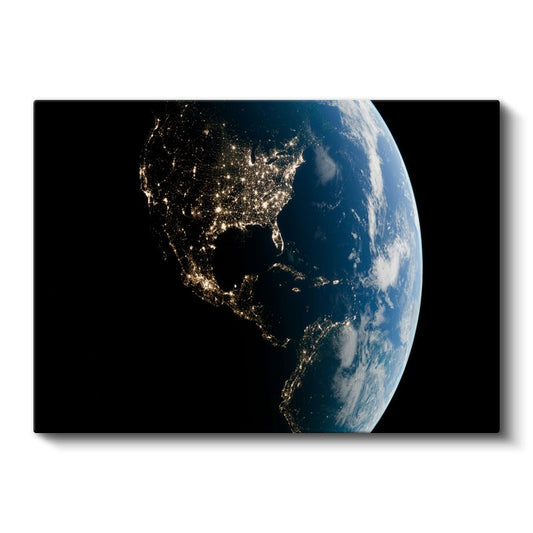 Dünya Gecesi - Uzaydan Görünen Şehir Işıkları Kanvas Tablo