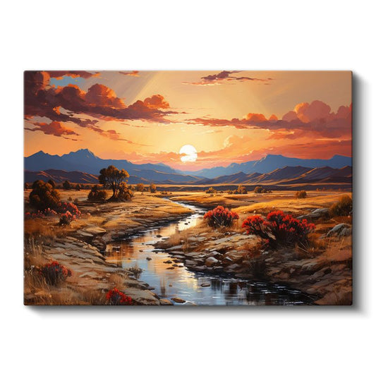 Çöl Vadisi - Altın Gün Batımında Huzur Veren Nehir Manzarası Kanvas Tablo