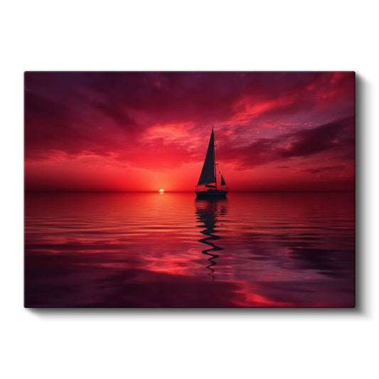 Kızıl Deniz - Gün Batımında Yelkenli Kanvas Tablo