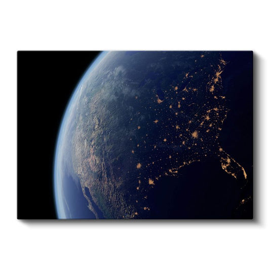 Dünya - Gece Işıklarıyla Parlayan Gezegen Kanvas Tablo