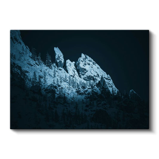 Karlı Zirveler - Gece Aydınlanan Dağ Silüeti Kanvas Tablo