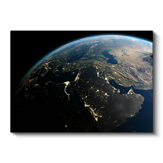 Dünya Manzarası - Uzaydan Görünen Gece Işıkları Kanvas Tablo