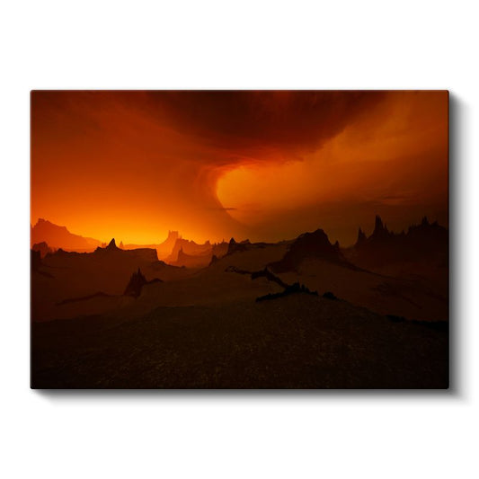 Alev Dağları - Kızıl Gökyüzü ve Dramatik Silüetler Kanvas Tablo