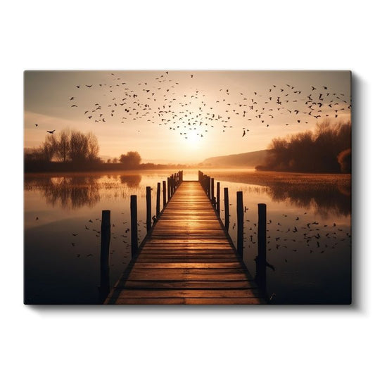 Altın İskele - Gün Batımında Göl Manzarası Kanvas Tablo