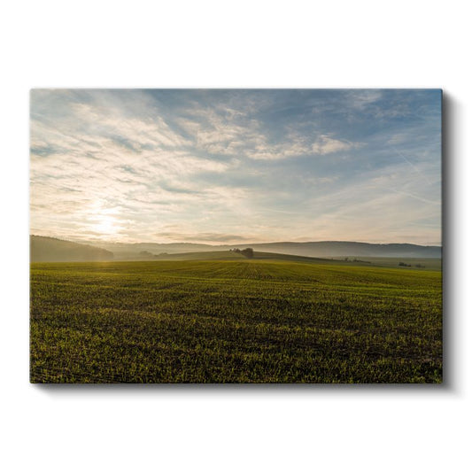 Altın Tarlalar - Gün Doğumunda Huzur Veren Yeşil Vadiler Kanvas Tablo