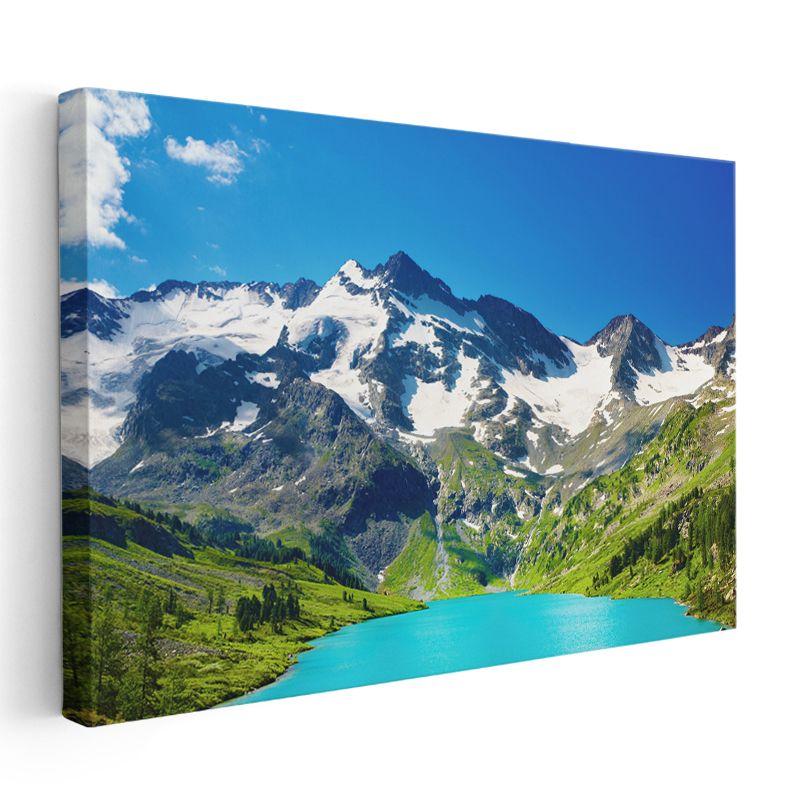 Alp Zirvesi - Turkuaz Göl ve Karlı Dağlar Kanvas Tablo
